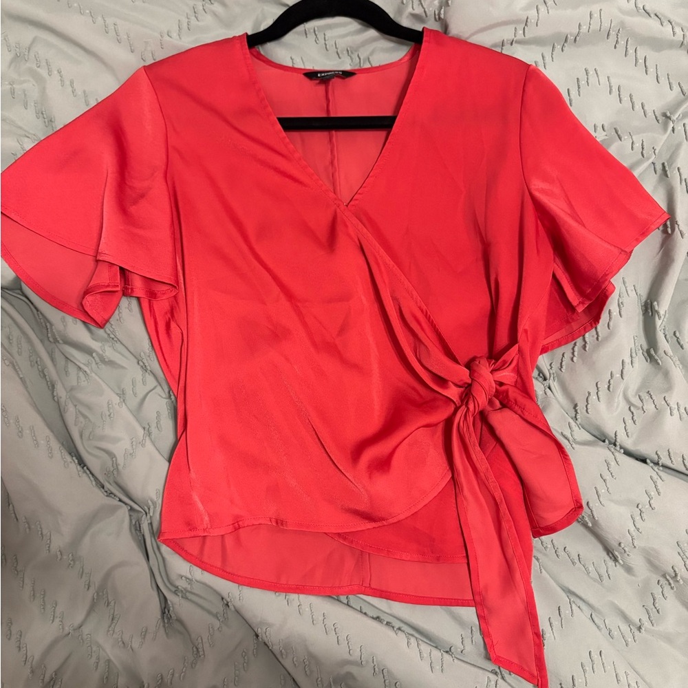 Express Red Wrap Top